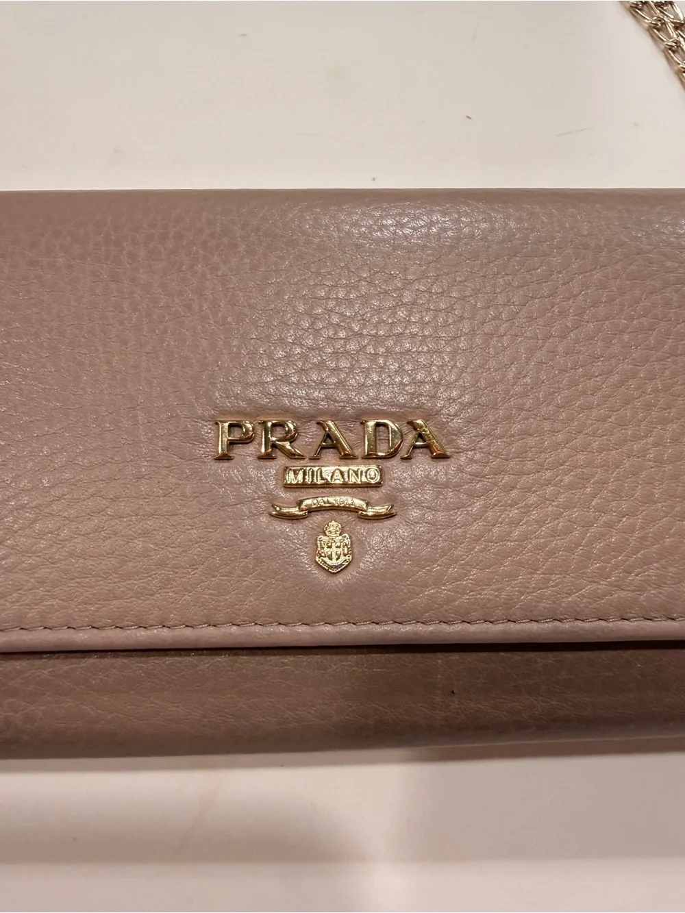 Prada Milano Vitello Grain Leather Continental Wallet Blush Pink Gold Logo